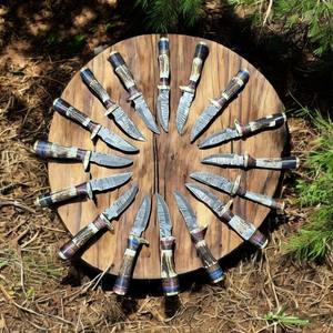 Lot de 20 couteaux de chasse en acier Damas en gros |   Couteau à lame fixe fait main, offre spéciale avec étuis en cuir pour camping en plein air 2025 - Product Image 1