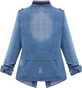 Womens Washed <b>Denim</b> <b>Jacket</b> Casual Turn-down Collar Long Sleeve Zipper Front Pockets Streetwear Autumn Style - Product Image 6