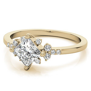 Anillo de boda clásico de oro macizo de 9k/10k/14k con diamantes cultivados en laboratorio de corte princesa, diseño de cometa y racimo pequeño, para mujer y niña - Product Image 4