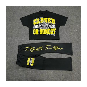 Closed On Sunday Men's Black T-Shirt And Pants <b>Set</b> Streetwear Printed Cotton Spandex <b>Knitted</b> Breathable Crew Neck Summer Style - Product Image 1