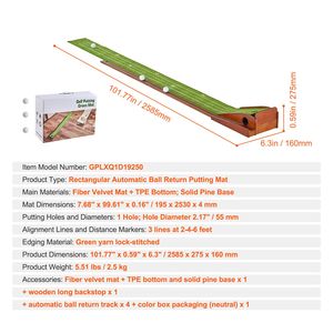 Tapis de putting de golf d'intérieur avec retour automatique de balle et 1 trou, aide à l'entraînement anti-plis, accessoire de mini-golf, filet de golf - Product Image 5