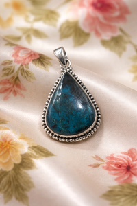 Colgante Grande de Crisocola Azul con Plata de Ley 925, Chapado en Oro Rosa y Oro Amarillo, Joyería Boho Hecha a Mano para Ella - Product Image 6