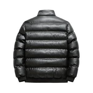 Chaqueta acolchada de talla grande de estilo Vintage informal para hombre, abrigo de invierno acolchado de algodón con cierre de cremallera de cuero PU Hip Hop - Product Image 3