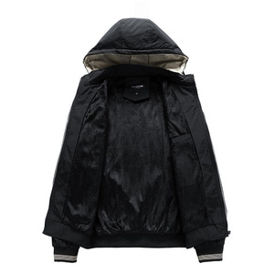 Veste coupe-vent unie pour homme, légère, en polyester, avec capuche, vêtement d'extérieur, personnalisable OEM, streetwear noir - Product Image 5