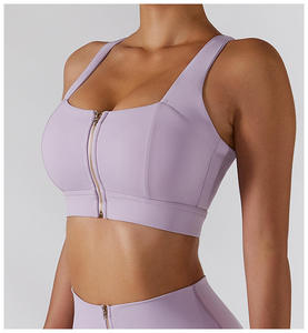 Soutien-gorge de sport zippé sur le devant pour femme, rembourré, col carré, bretelles larges, haut court pour fitness, yoga, entraînement, vêtements de sport - Product Image 2