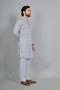 Conjunto de Kurta y Pijama de Seda y Algodón Tradicional Premium para Hombre, Ropa Étnica India para Bodas y Festivales, Precio al por Mayor - Product Image 4