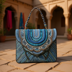 Sac à main artisanal de luxe indien, multicolore, forme baguette, durable, style ethnique, fait main, accessoires de mode en cristal, pour un usage décontracté - Product Image 3