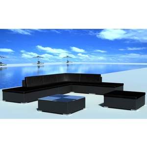 Set salotto da 8 pezzi in Poly Rattan nero con cuscini per il tempo libero in giardino - Product Image 1