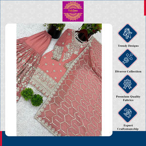 Hot Sale Fancy Modern Designer Heavy Faux Georgette Ready Wear Full <b>Sleeve</b> Women Kurti Top Sharara Set Wedding Traditional High - Product Image 2