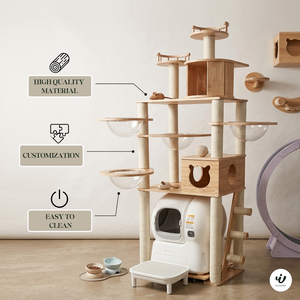 Custom Large Modern Luxury <b>Cat</b> Tree with Sisal & Wood Scratching Post and Adjustable Height for Indoor <b>Cats</b> - Product Image 6