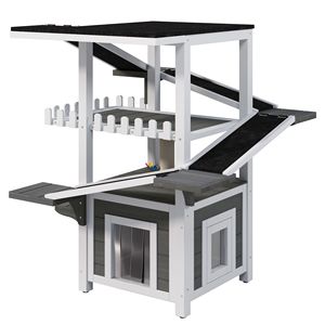 Casetta per Gatti da Esterno a 4 Livelli, Resistente alle Intemperie, con Tetto Impermeabile e 2 Porte, Rifugio per Gatti Randagi, Arredamento per Animali Domestici - Product Image 6