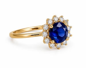 Bague de fiançailles de luxe en saphir avec halo floral pour femme, plaqué rhodium, or 10K/14K/18K, argent 925/935, inspiration vintage, pour soirée - Product Image 3