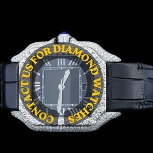 Reloj de Pulsera de Cuarzo de Alta Calidad para Uso Diario con Diamantes Moissanite, Esfera Negra con Números Romanos, Correa de Cuero, Disponible en Stock, para Hombre - Product Image 3