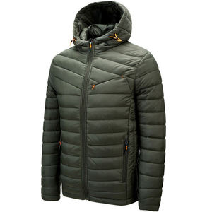 <b>Top</b> best quality Men Hooded Puffer Jacket Winter Windproof Slim Fit Solid Color Zipper Closure Polyester Wadding Casual Outwear - Product Image 3