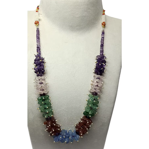 Collier long en pierres naturelles multicolores, perles ovales lisses, améthyste violette, quartz fraise, quartz bleu, quartz rose, bijoux prêts à porter - Product Image 6