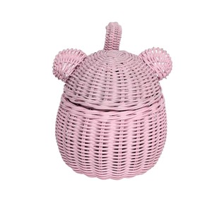 Cute Pink Rattan Pig Shaped Storage Basket For Home Decoration And Neatening - Product Image 4