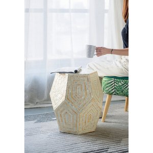 Hot selling Bone inlay Polygon side table With Geometric Pattern MDF table with Bone Work for Home Office Living Room Decor - Product Image 1