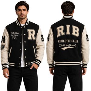 Winter Letterman Outerwear Jackets 100% <b>Wool</b> Material Cobalt Blue Body Shirt Collar Design Matching Patch Detail Athletic Jacket - Product Image 2