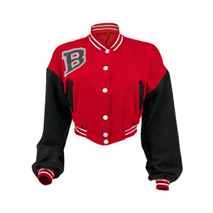 Premium Quality Women's Varsity Baseball <b>Jacket</b> Sheep Skin Crop Slim Fit Custom Logo Embroidery <b>Sequins</b> Cotton Blend Wool - Product Image 2