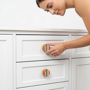 Resin Wood Brass Cabinet Knobs Natural Grain Red Accents Modern Design Eco-Friendly Easy Installation for Drawers Cabinets - Product Image 4