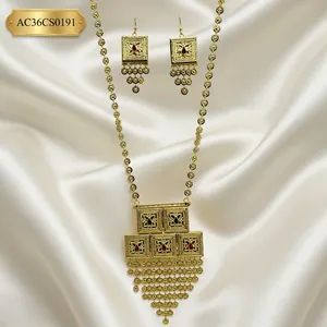 Ensemble collier et boucles d'oreilles en alliage plaqué or, incrustation de zircon géométrique, bijoux de mariage pour femmes, style classique, Chikset - Product Image 2