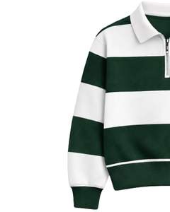 Sudadera Verde Oscuro con Rayas Blancas y Cierre de Cremallera para Hombre, Cuello Camisero, Forro Polar, Informal, de Invierno, Fabricante Personalizado - Product Image 3