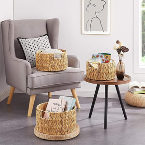 Ensemble de 3 paniers ronds tissés à la main avec poignées, en jonc de mer naturel et en bambou, boîtes de rangement pour la lessive, pour l'organisation de la maison - Product Image 4