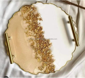 Bandeja de servicio de mármol de lujo moderna hecha a mano, asas chapadas en oro, artesanías únicas, bandeja de regalo de estilo internacional para Hotel en casa - Product Image 4