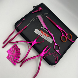 Kit de pinces professionnelles multi-outils pour extensions de cheveux, couleur rose métallique, micro-perles, extensions de cheveux nouées à la main, qualité chirurgicale - Product Image 1
