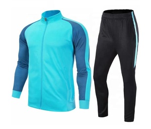 Survêtement de football bleu personnalisé pour homme, haut zippé à manches longues, pantalon à taille élastique à imprimé géométrique, vêtements de sport anti-humidité - Product Image 1