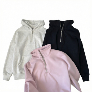 Sweat-shirt à capuche unisexe oversize en molleton uni avec fermeture éclair quart de tour, idéal pour l'automne – Rose, Noir, Gris - Product Image 1