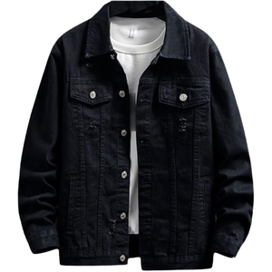 Chaqueta de Mezclilla Lavada para Hombre, Estilo Casual Urbano, Cuello Camisero, Corte Regular, Detalles Deshilachados - Product Image 2