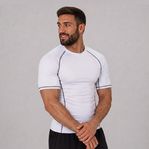 Wholesale <b>Men</b> Short Sleeve BJJ Rash Guard <b>Compression</b> Rashguard Sublimated Gym Fitness Training <b>Shirt</b> MMA Grappling - Product Image 1