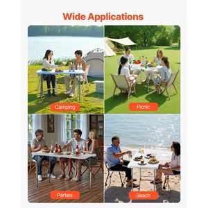 4 Ft Heavy-Duty Folding <b>Table</b> Portable Fold-in-Half Utility Indoor <b>Outdoor</b> Rectangle <b>Plastic</b> Adjustable Height - Product Image 3
