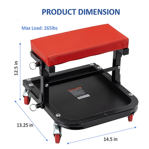 Taburete Rodante Plegable con Marco en C y Bandeja para Herramientas, Acero Resistente, Ruedas de 2 Pulgadas, Negro/Rojo, para Garaje y Detallado Automotriz GAPGAR032 - Product Image 5