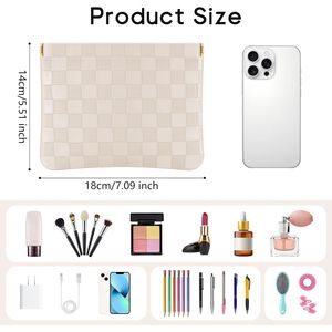 2 pezzi di borse cosmetiche portatili in pelle per donna, borsetta a quadretti con portamonete e porta rossetto - Product Image 2