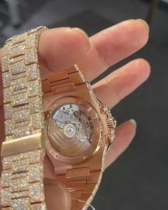 Montre automatique de luxe pour homme, entièrement sertie de diamants véritables, style Hip Hop, en or, avec moissanite VVS - Product Image 4