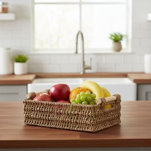 Panier de rangement multifonctionnel de forme rectangulaire moderne, organisateur tissé en fibre végétale écologique pour le désordre et l'usage domestique - Product Image 3