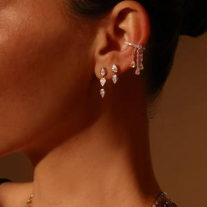 Elegant Pear Drop Earrings <b>Sterling</b> <b>Silver</b> 14K Gold Plated <b>Stud</b> Earrings Gift Hypoallergenic Jewelry Anniversary Gift for Her - Product Image 4