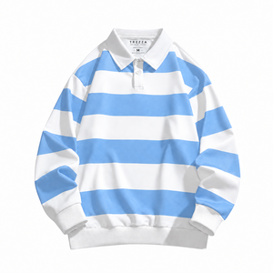 Camiseta de Manga Larga para Hombre TREZZA, Cuello Redondo, Corte Holgado Informal, Blanca y Azul, Tejida, 100% Algodón, Secado Rápido, Antiarrugas, Transpirable - Product Image 1