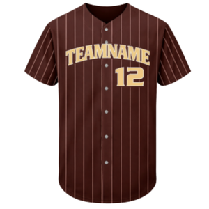 Camiseta de Béisbol Personalizada con Rayas Marrones y Diseño de Botones, Nombre del Equipo y Número del Jugador Personalizados para Ropa Deportiva Masculina - Product Image 2