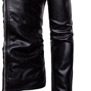 Veste en cuir d'hiver pour homme, longue et fine, en toile avec fermeture éclair et garniture en fourrure de mouton, respirante, grande taille, vente en gros par HI 2026 - Product Image 2