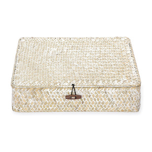 Home organizer seagrass foldable boxes rectangular <b>square</b> raffia woven lidded packaging box with custom logo - Product Image 2