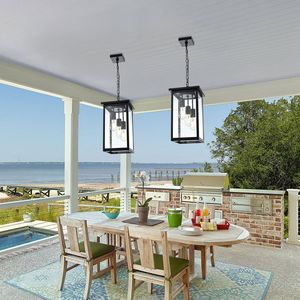 Lampada da Soffitto Nera Antiruggine Impermeabile per Esterni, Lanterna Sospesa per Portico, Stile Rustico per Esterni - Product Image 6