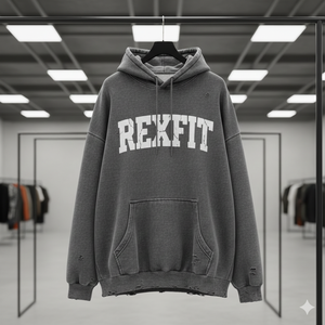 Sweat à capuche zippé Rexfit Sports personnalisé, effet délavé, en molleton épais, pour la gym et le streetwear, impression en relief, OEM - Product Image 1
