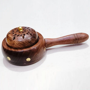 Quemador de Incienso de Madera Tallado a Mano Tradicional, Tapa con Intrincados Recortes Florales, Elegante Perilla de Cristal, Decoración Premium para el Hogar - Product Image 2