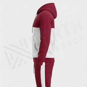 Men's Hooded <b>Tracksuit</b> Set Maroon White Geometric Print Casual Full Sleeve Autumn Wear Breathable Polyester Cotton Regular Fit - Product Image 3
