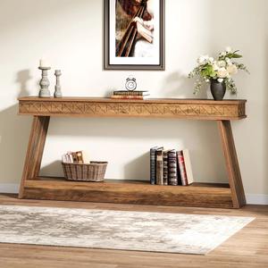 Mesa Auxiliar de Estilo Boho para Pasillo, Mesa Ancha de Madera con Detalle de Delantal Estampado, Decoración Contemporánea para el Hogar, Resistente - Product Image 2