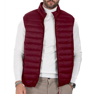 Chaleco Acolchado Color Borgoña para Hombre, Cuello Alto, Cierre de Cremallera, Cortavientos, Informal, Ropa de Invierno, Sin Mangas, Color Sólido - Product Image 1