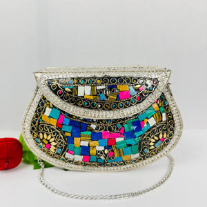 Hecho a mano moderno étnico plata Metal artesanías envejecido Multicolor mosaico boda Crossbody Sling tendencia envejecido plata Metal - Product Image 6